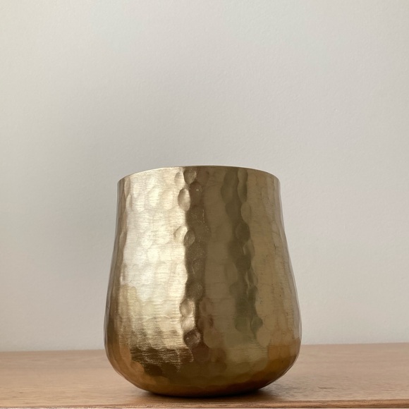 brass mid century modern vase hammered vessel container vintage planter plant - Picture 6 of 8